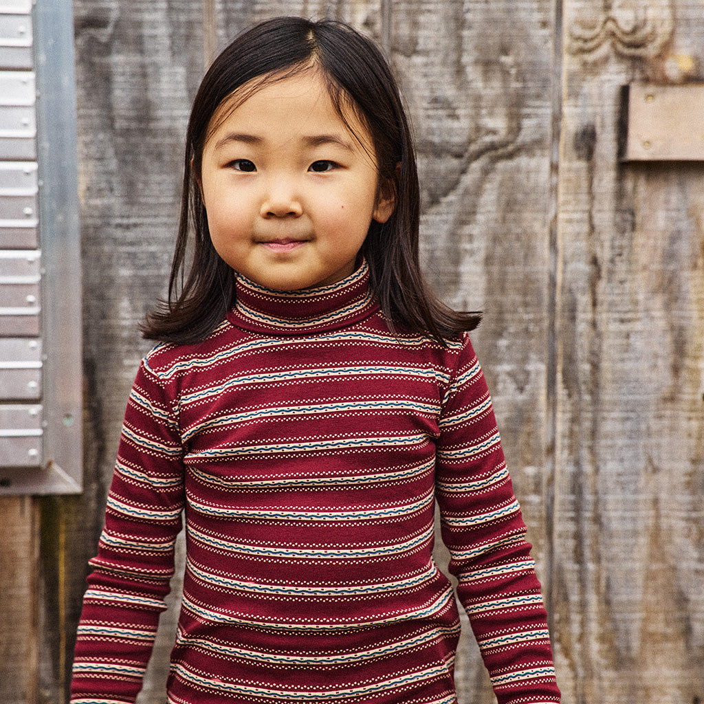 Misha & Puff Child Turtleneck T-shirt Cambridge Red Sgraffito Stripes