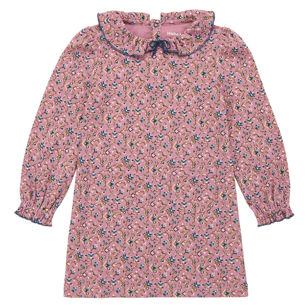 Misha &amp; Puff Child Pattie Dress Antique Rose Pink Millefleurs Floral Print