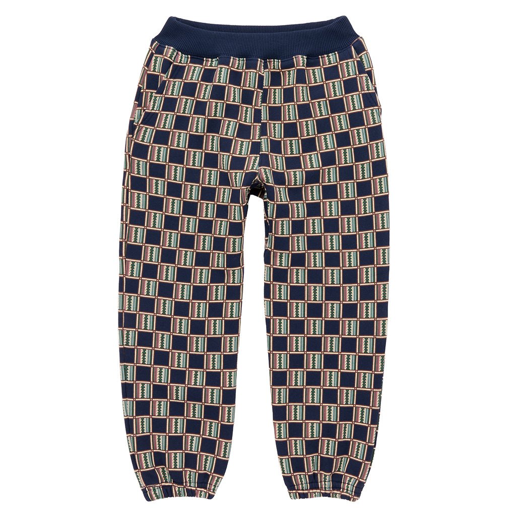 Misha & Puff Child Gymclass Sweatpants Navy Blue Astronomy Library Check Print