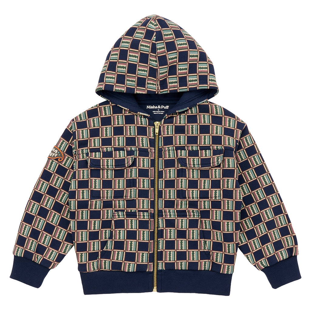 Misha &amp; Puff Child Henry Jacket Navy Blue Astronomy Library Check Print
