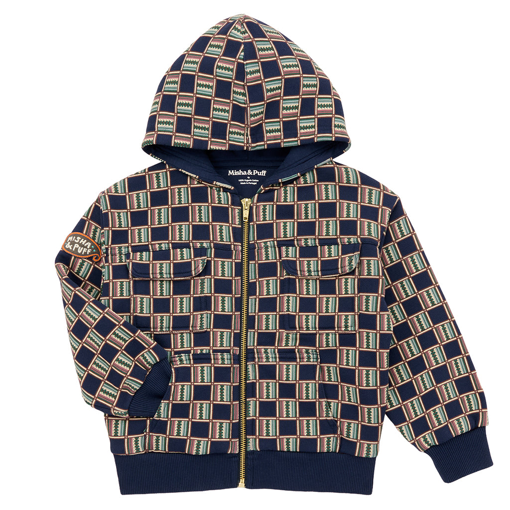 Misha & Puff Child Henry Jacket Navy Blue Astronomy Library Check Print