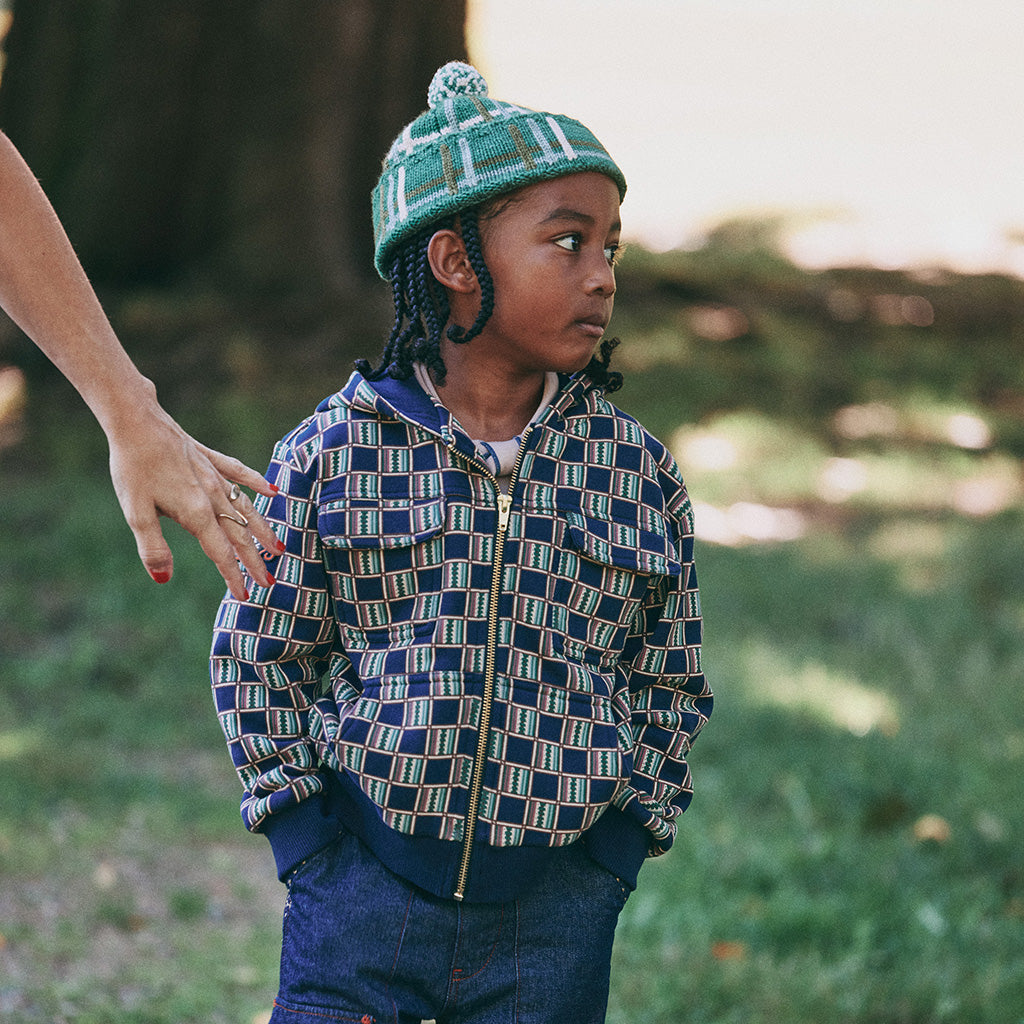 Misha & Puff Child Henry Jacket Navy Blue Astronomy Library Check Print