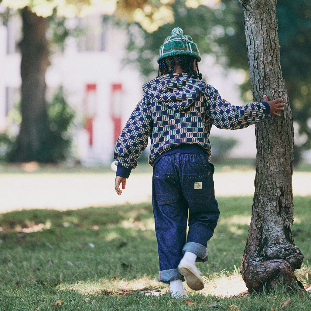 Misha & Puff Child Henry Jacket Navy Blue Astronomy Library Check Print