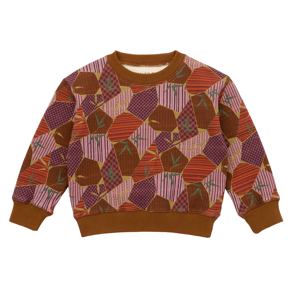 Misha & Puff Child Crewneck Sweatshirt Antique Rose Kyoto Brown Print