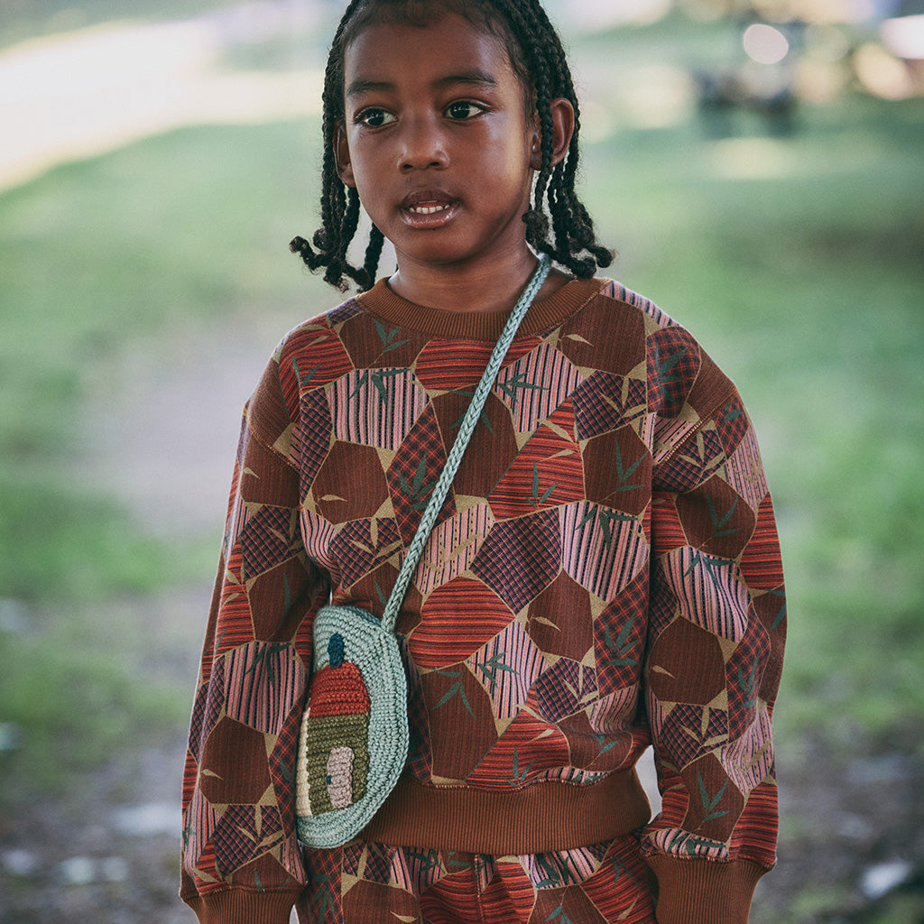 Misha & Puff Child Crewneck Sweatshirt Antique Rose Kyoto Brown Print
