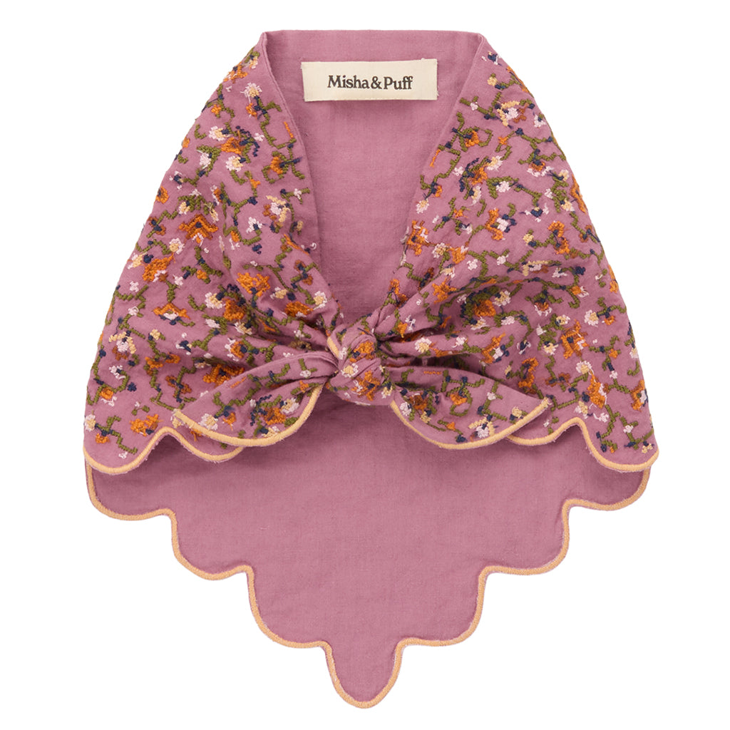 Misha & Puff Child Embroidered Scallop Scarf Antique Rose Pink