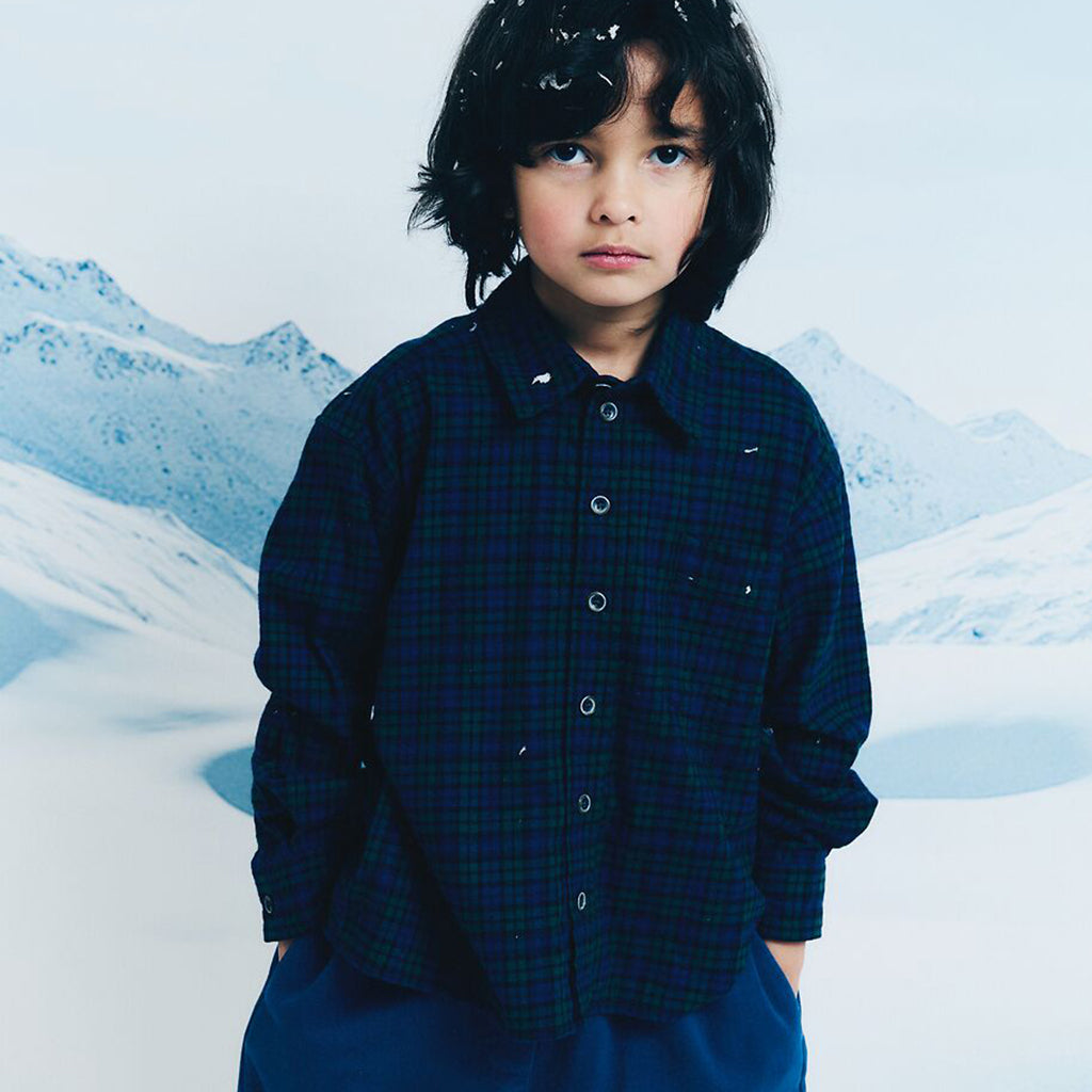 Morley Child Yver Shirt Polo Navy Blue Checks