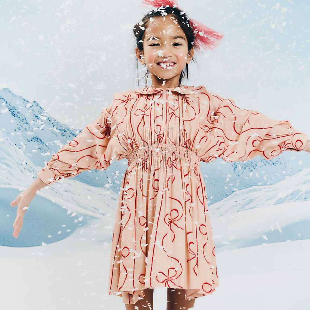 Morley Child Zola Dress Bows Print Rose Pink
