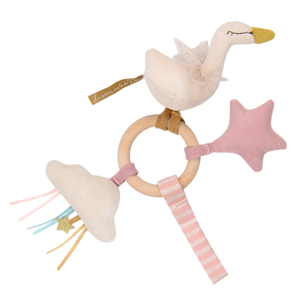 Moulin Roty La Petite École De Danse Swan Wooden Ring Rattle Activity Toy