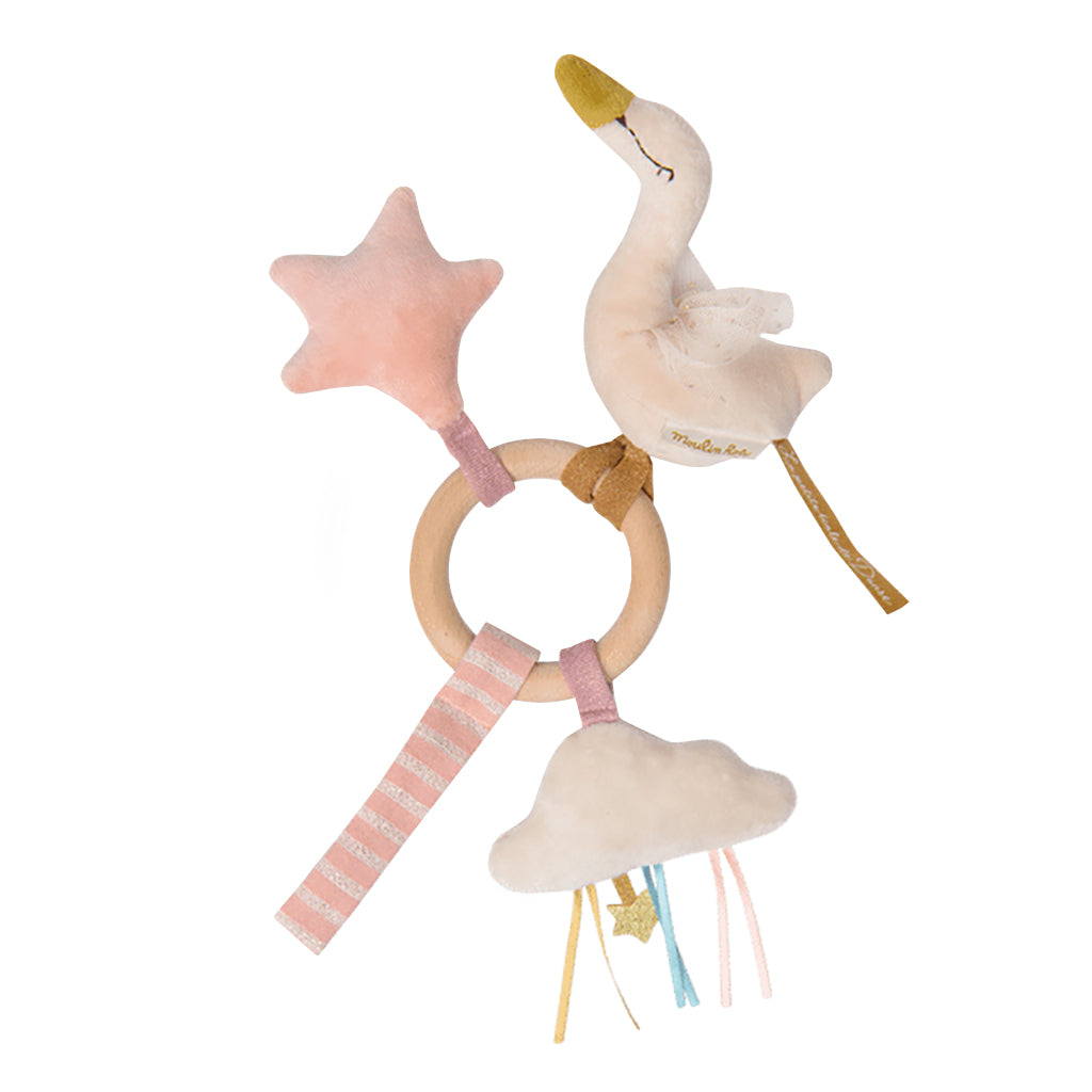 Moulin Roty La Petite École De Danse Swan Wooden Ring Rattle Activity Toy