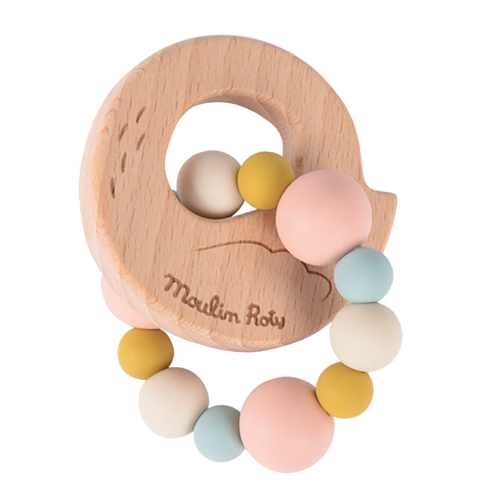 Moulin Roty La Petite École De Danse Swan Wooden Teething Ring Rattle