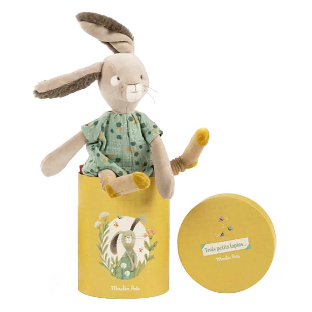 Moulin Roty Trois Petits Lapins Sage Rabbit Soft Toy In Box