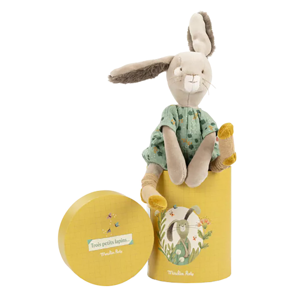 Moulin Roty Trois Petits Lapins Sage Rabbit Soft Toy In Box