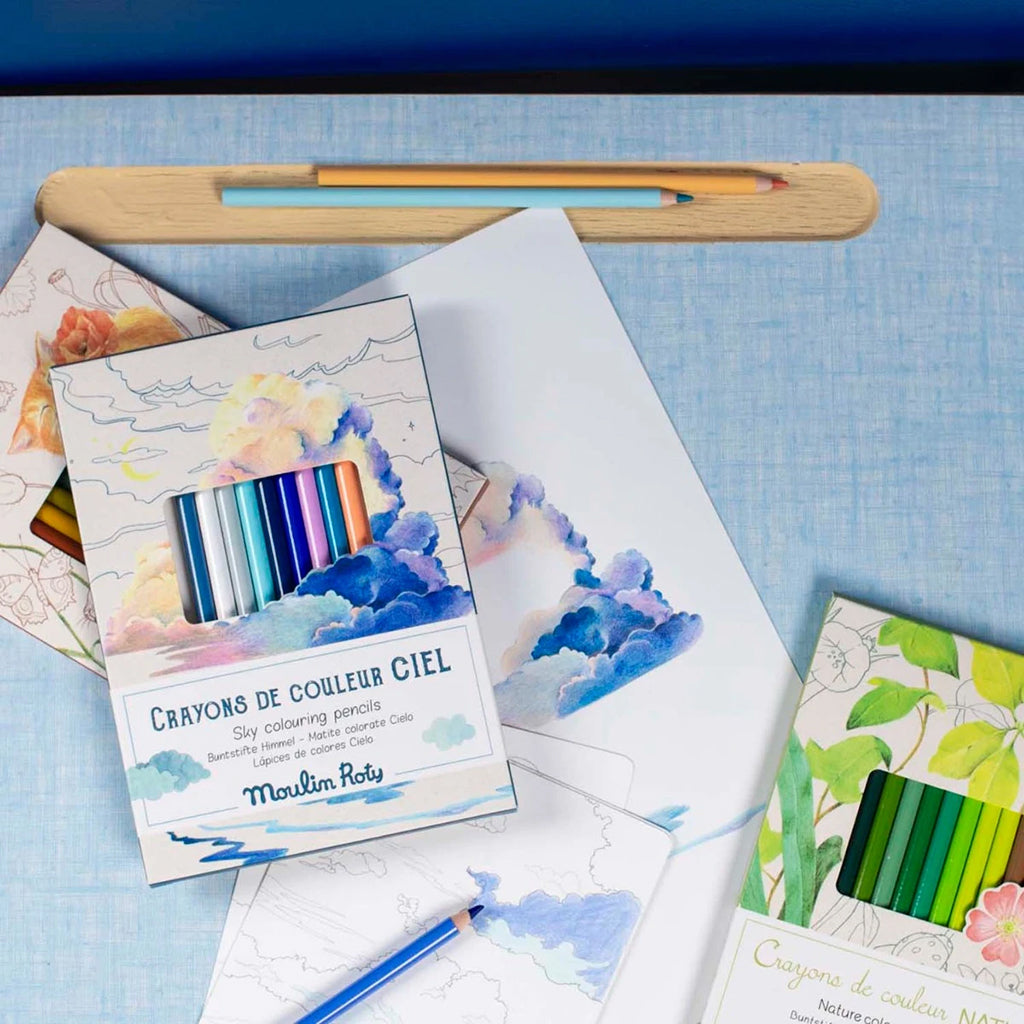 Moulin Roty L'Explorateur Set Of 12 Colouring Pencils And 3 Cards