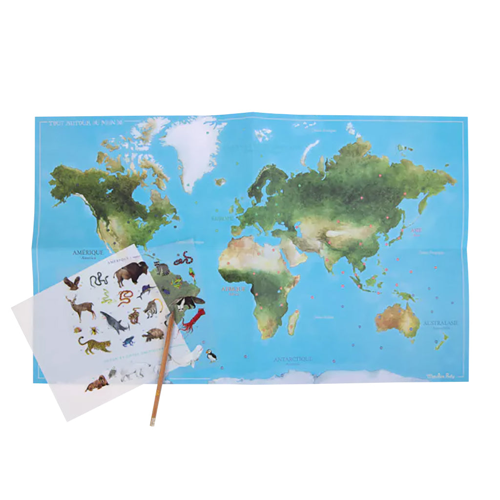 Moulin Roty Tout Autour Du Monde World Map With Animal Decals