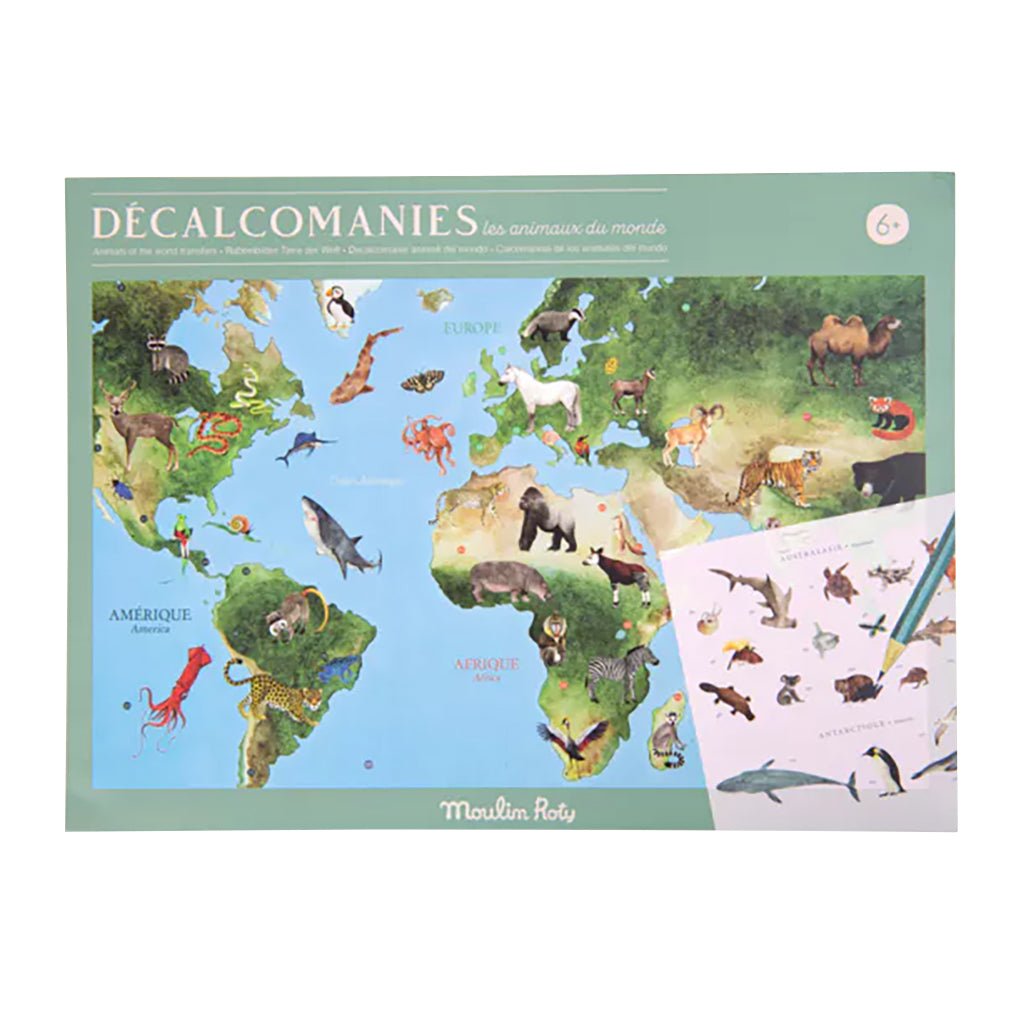 Moulin Roty Tout Autour Du Monde World Map With Animal Decals