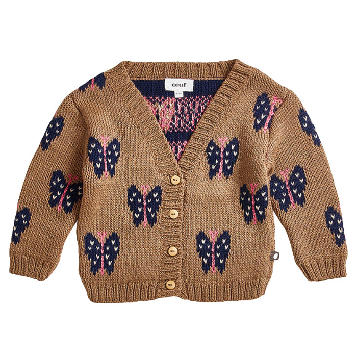 Oeuf Child Cardigan With Butterfly Motif Camel Brown