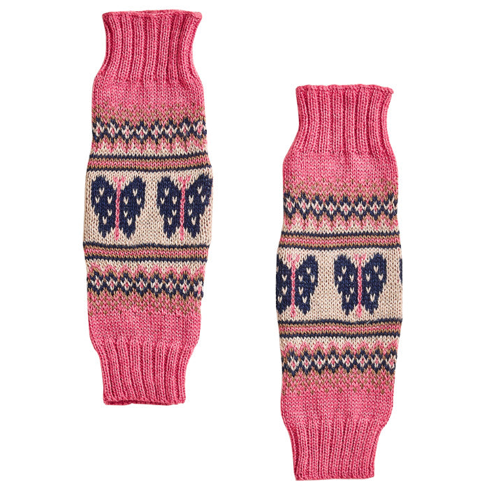 Oeuf Child Fairisle Legwarmers With Butterfly Motif Rose Pink