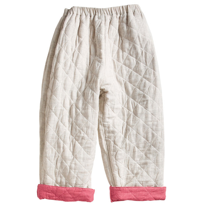 Oeuf Child Quilted Reversible Pants Rose Pink And Cloud White