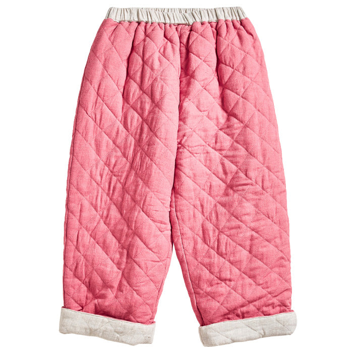 Oeuf Child Quilted Reversible Pants Rose Pink And Cloud White