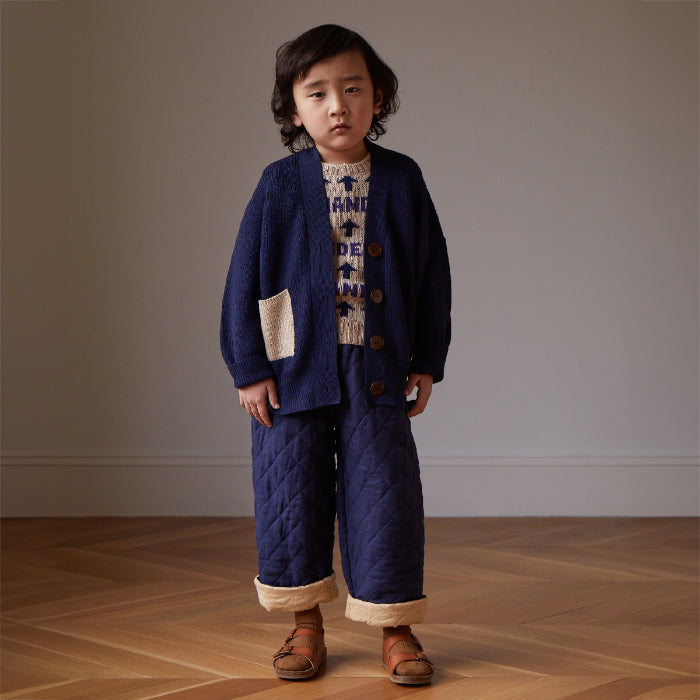 Oeuf Child Quilted Reversible Pants Indigo Blue And Sand Beige