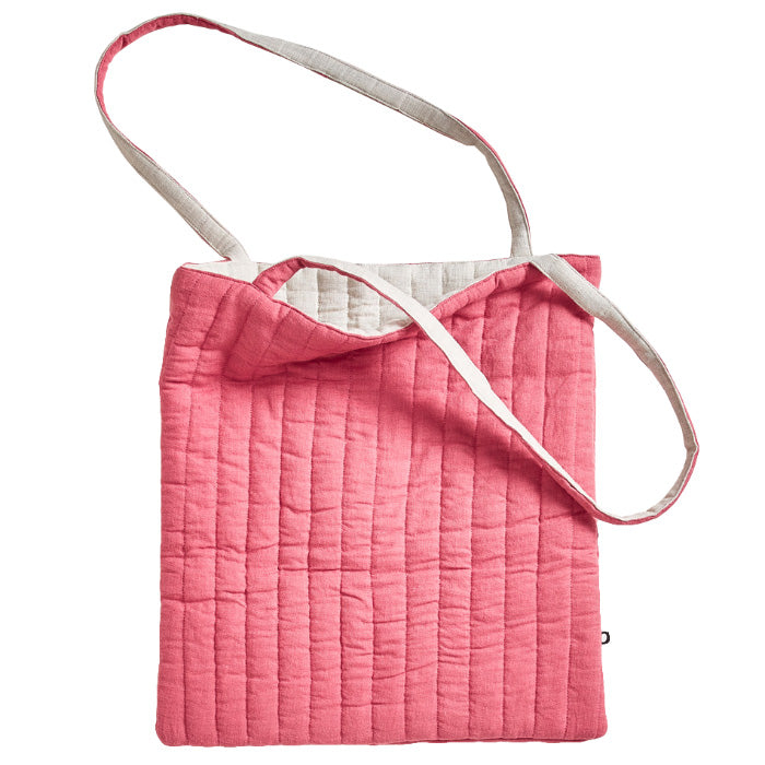 Oeuf Child Quilted Reversible Tote Bag Rose Pink And Cloud White