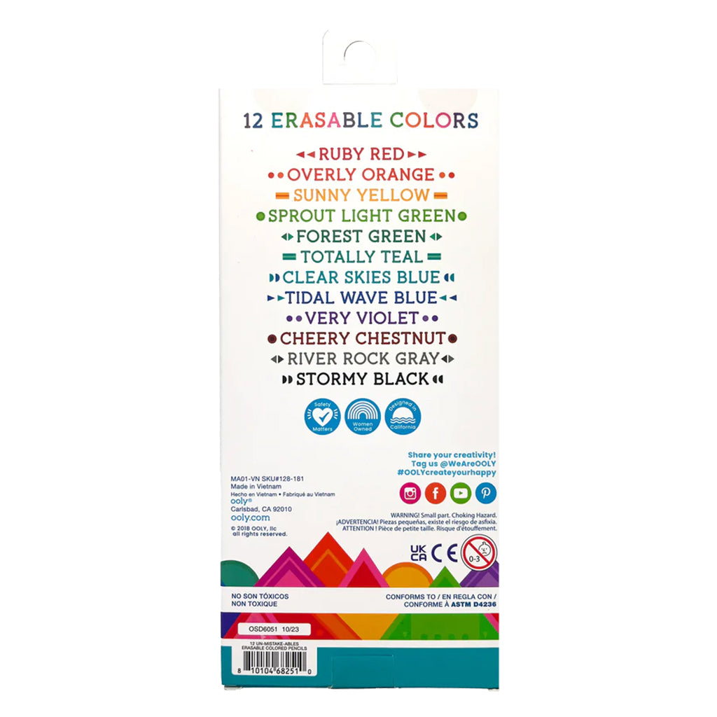Ooly Un-Mistake-Ables! Erasable Colored Pencils Set of 12