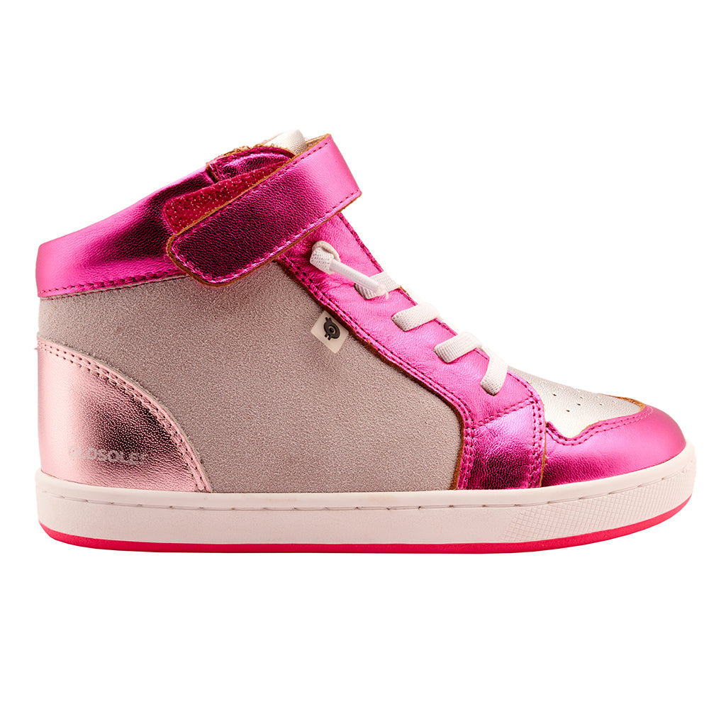 Old Soles Child Got Walker Shoes Grey Suede And Fuchsia Pink Foil