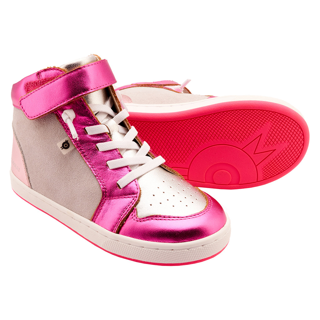 Old Soles Child Got Walker Shoes Grey Suede And Fuchsia Pink Foil