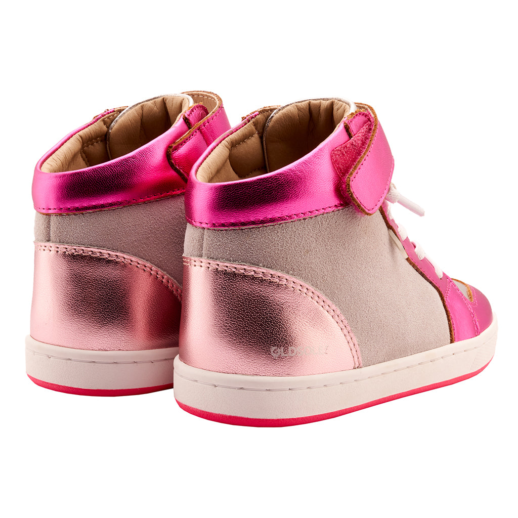 Old Soles Child Got Walker Shoes Grey Suede And Fuchsia Pink Foil