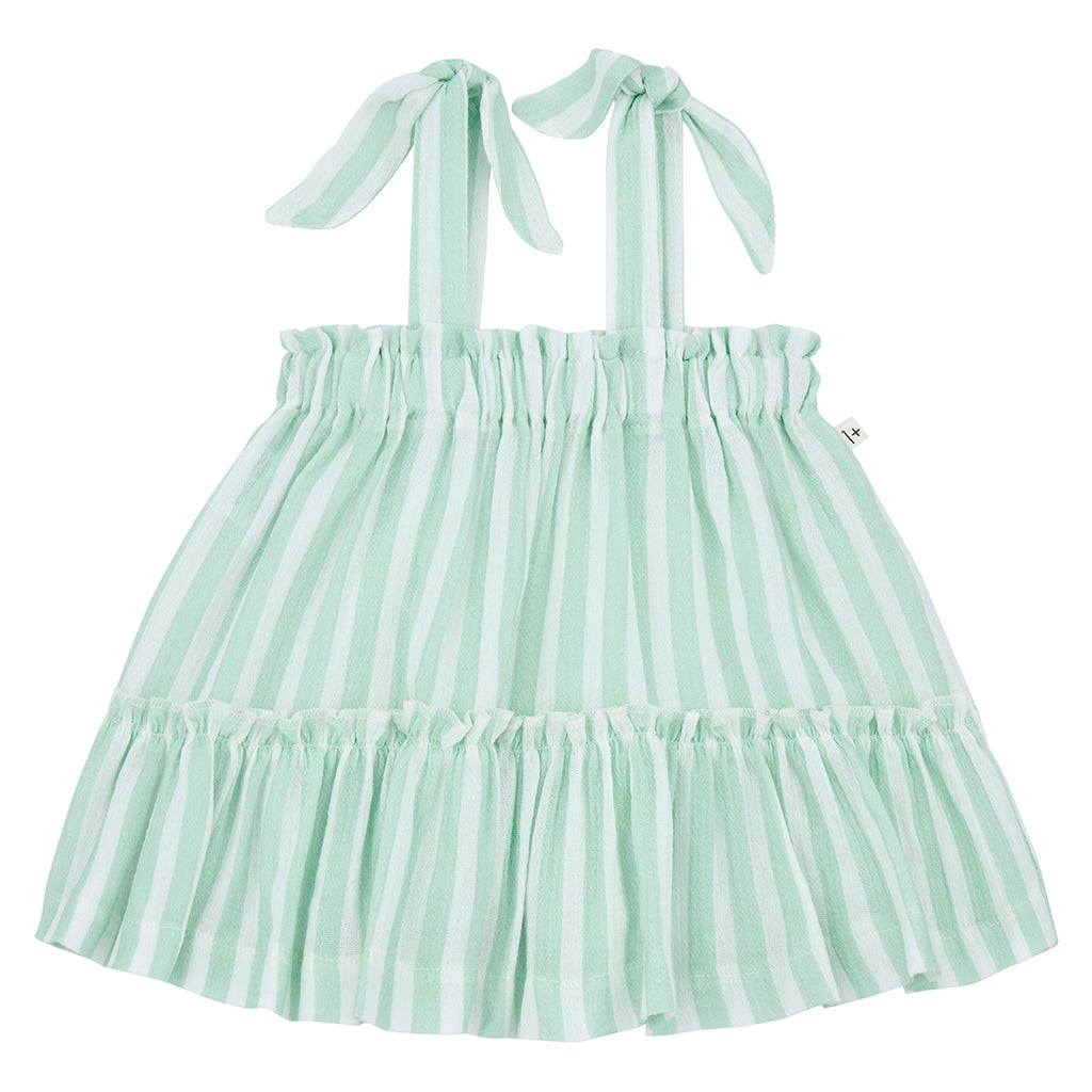 1+ In The Family Baby And Child Araia Dress Subtle Green Stripes