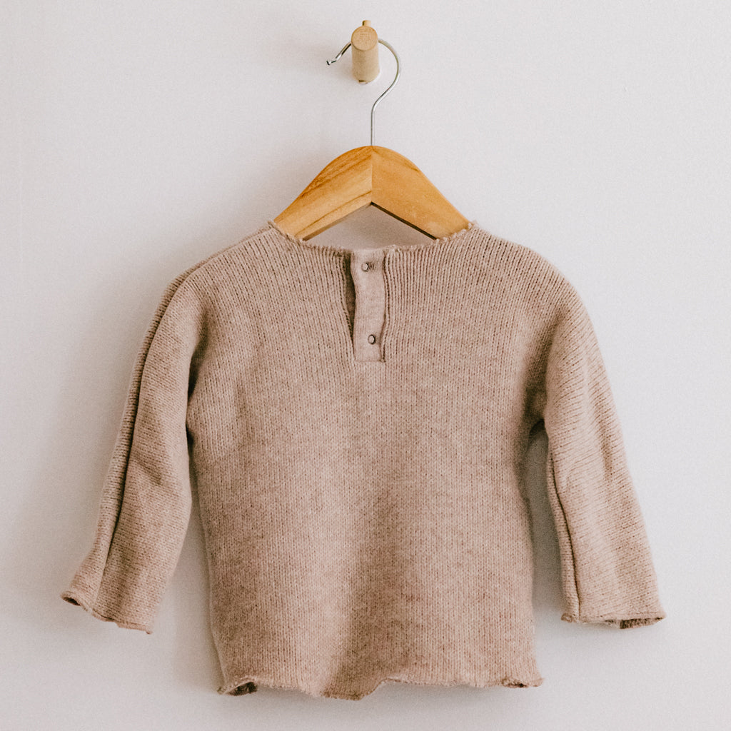 Pequeno Tocon Baby Jersey Tender Bat Wing Sweater Tostado Beige