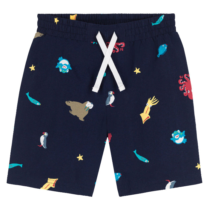 Petit Bateau Child Swim Shorts Navy Blue With Sea Animals Print
