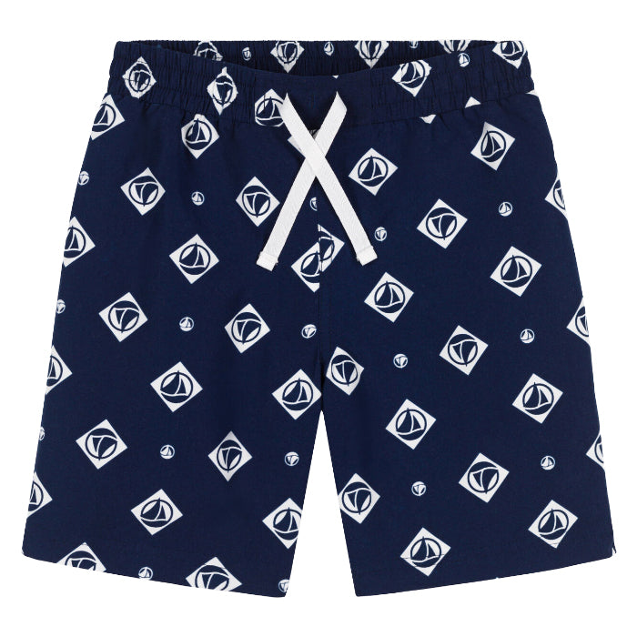 Petit Bateau Child Swim Shorts Navy Blue With Boat Logo Print