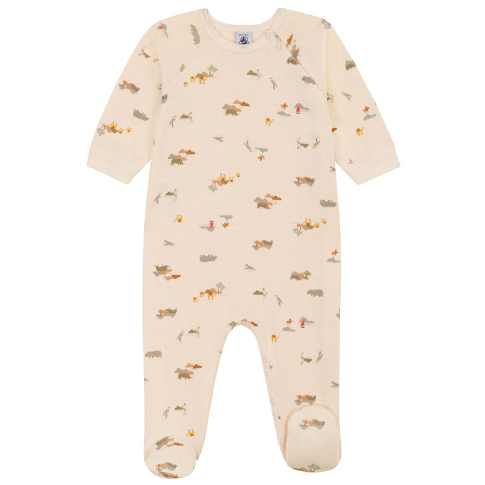 Petit Bateau Baby Pyjamas With Feet Cream With Desert Print