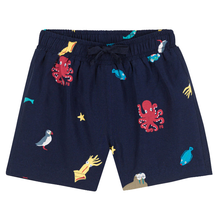 Petit Bateau Baby Swim Shorts Navy Blue With Sea Animals Print