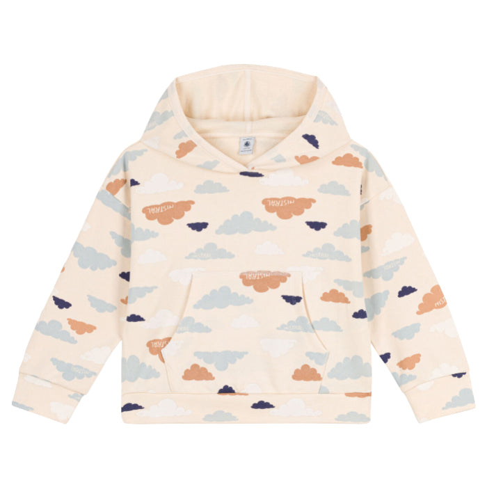 Petit Bateau Child Hooded Sweatshirt Cream With Clouds Print