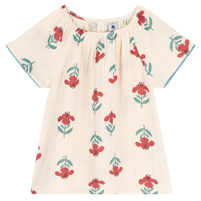Petit Bateau Child Blouse Avalanche Cream With Red Floral Print
