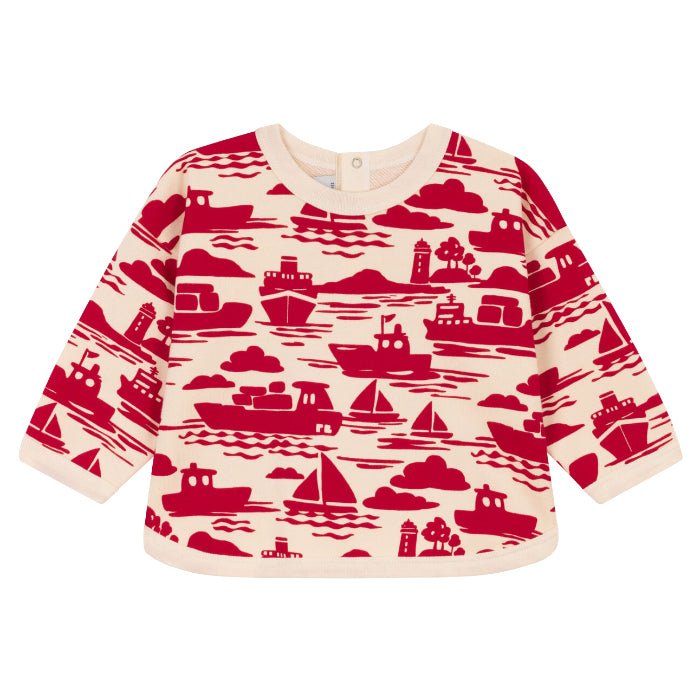 Petit Bateau Baby Sweatshirt Cream With Red Boat Print