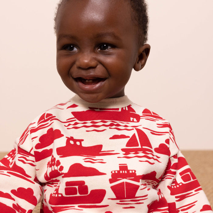 Petit Bateau Baby Sweatshirt Cream With Red Boat Print - Advice