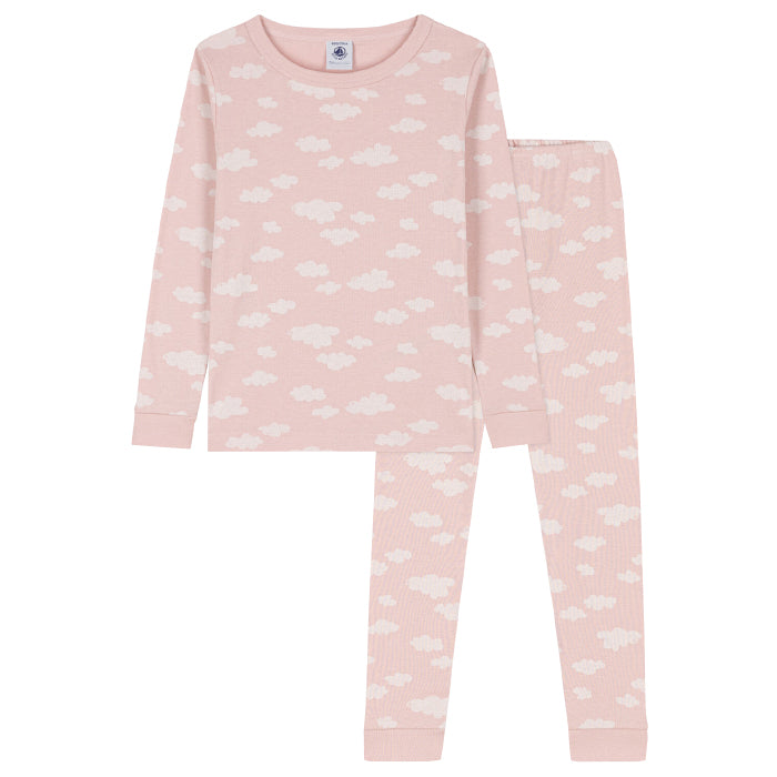 Petit Bateau Child Luxery Pyjamas Pink With Clouds