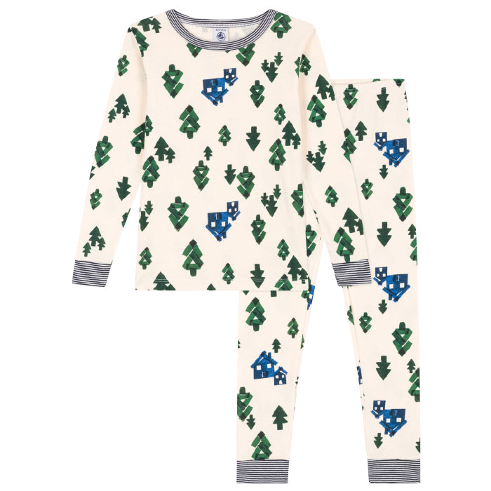 Petit Bateau Child Libro Pyjamas Cream With Forest And Cabin Print