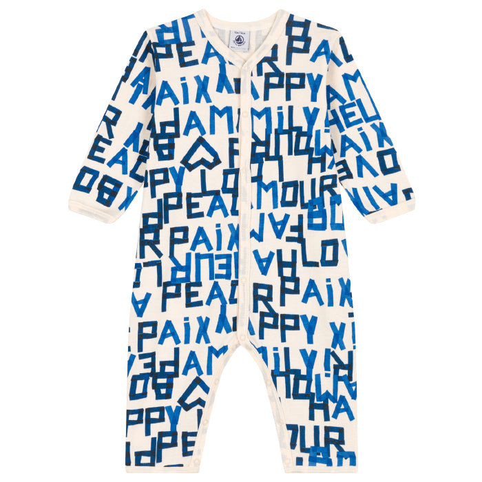 Petit Bateau Baby Lebon Pyjamas Avalanche Cream With Blue Holiday Print