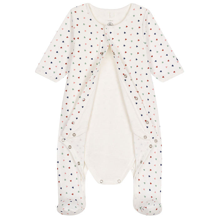 Petit Bateau Baby Bodyjama Pyjamas With Mini Heart Print Marshmallow Cream