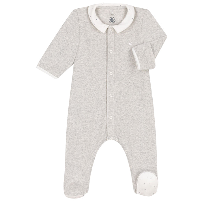 Petit Bateau Baby Velvet Collared Pyjamas With Star Details Beluga Grey