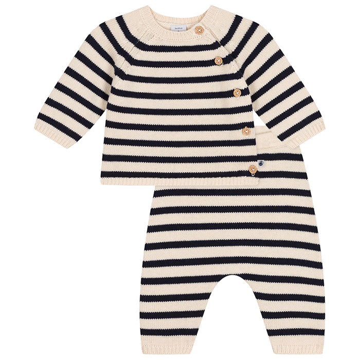 Petit Bateau Baby Two Piece Knit Set Navy Blue Stripes
