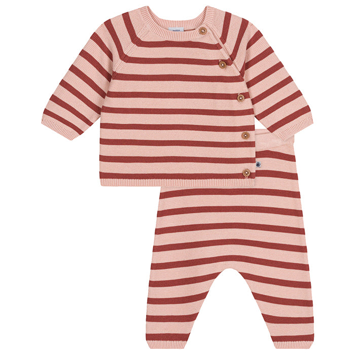 Petit Bateau Baby Two Piece Set Saline Pink And Red Stripes