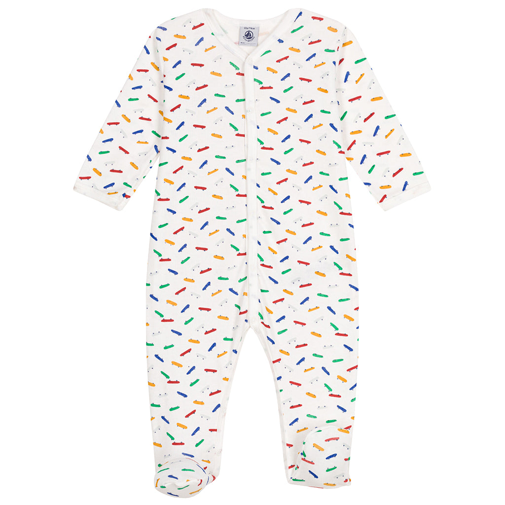 Petit Bateau Baby Pyjamas With Skateboards Print Marshmallow White