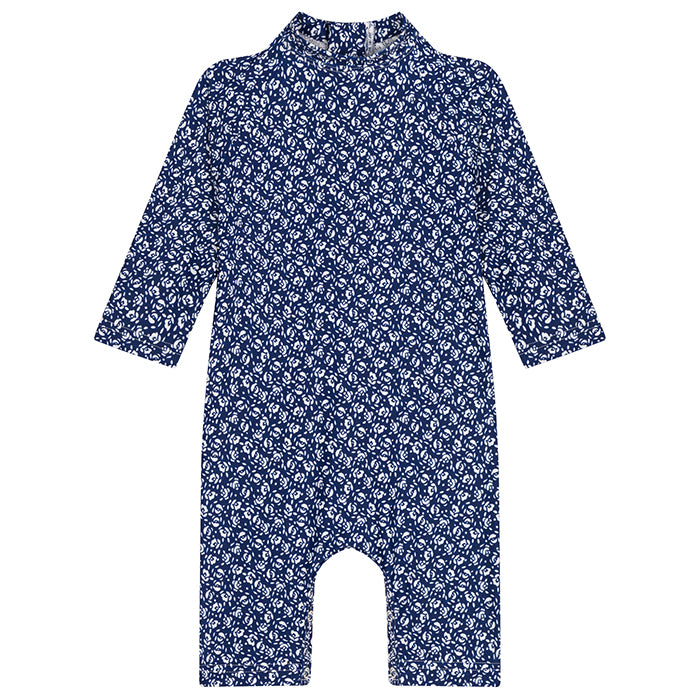Petit Bateau Baby Swim Overall Incognito Blue Floral Print