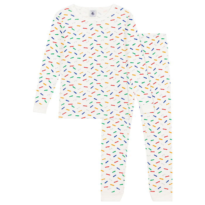 Petit Bateau Child Pyjamas With Skateboards Print Marshmallow White